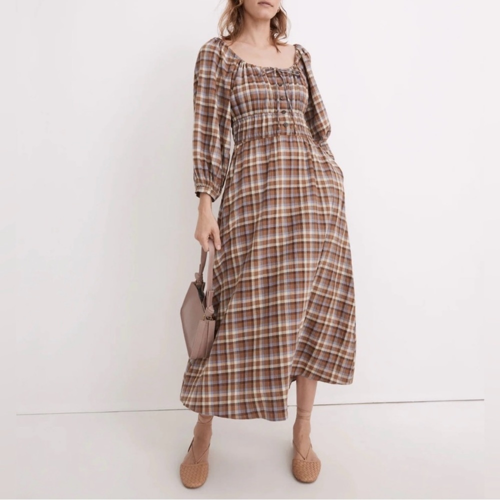 Madewell Autumn Checkered Midi Dress Size S
